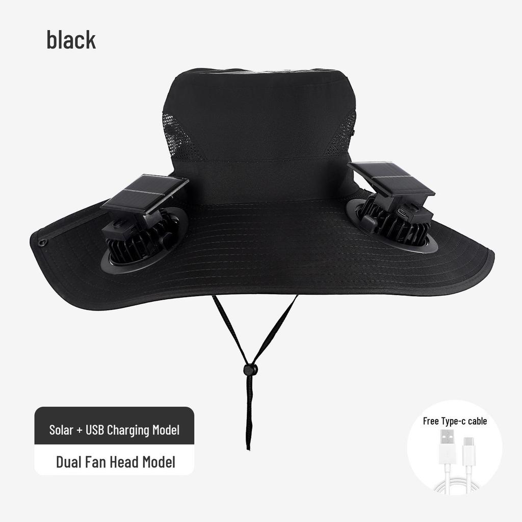 Solar-Powered Wide Brim Fisherman Hat with Fan for Sun Protection, Rechargeable and Portable for Outdoor Travel