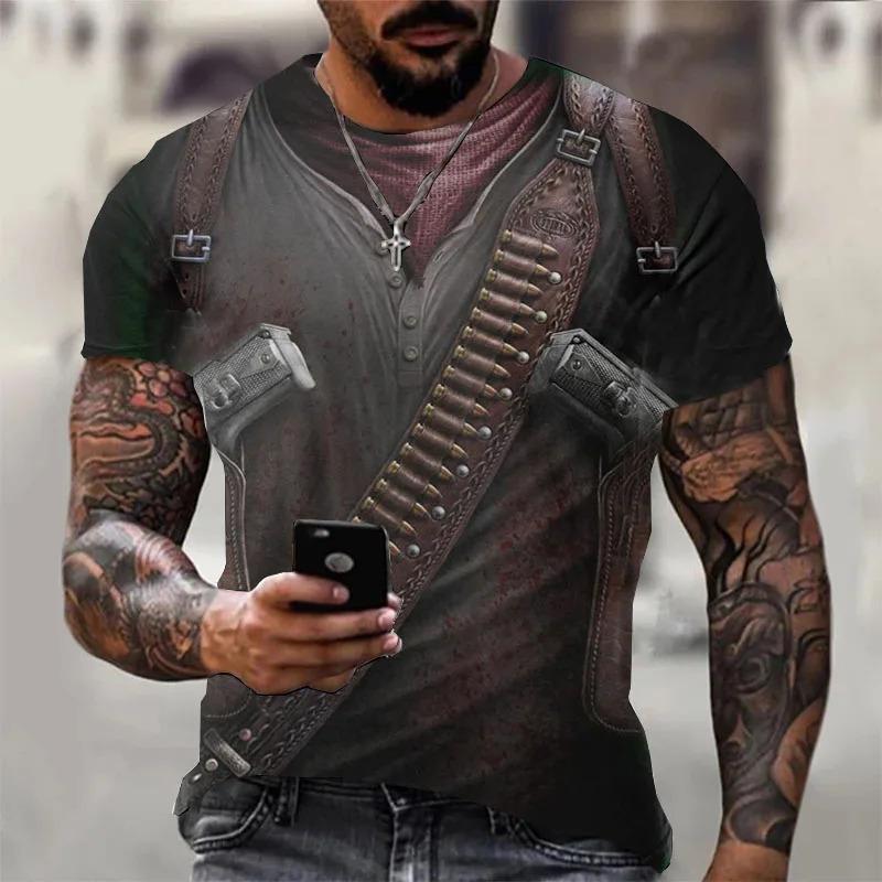 Fashionable men's T-shirt 3D printed tie pattern ordinary short sleeved shirt
