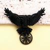 Vintage Viking Black Crow Necklace Odin Raven Compass Rune Pendant Keychain for Men Women Gothic Jewelry