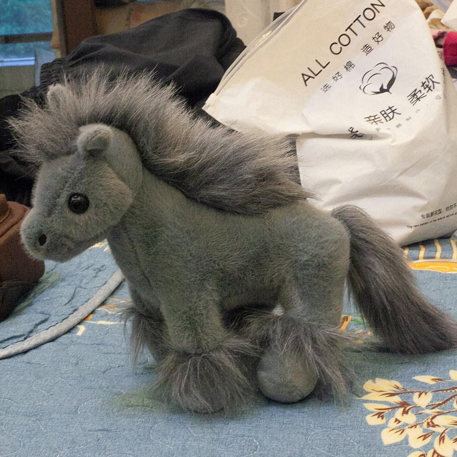 Simulation animal black pony doll plush toy small white horse zodiac horse doll children's doll