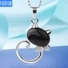 Natural Stone Cute Cat Pendant Multicolor Semi Gem Personalized Necklace