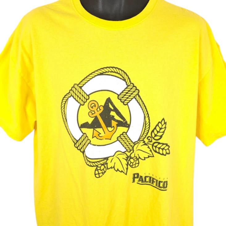 Cerveza Pacifico 100% Cotton T-shirt Mens Tees Top Mens Size XL Yellow Mexican Beer Breweriana M