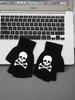 1 Pair New Kids Halloween Skeleton Skull Half Finger Luminous Punk Gloves Winter Skull Fingerless Black Mitten