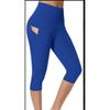 Womens High-Waisted Cross-Leg Capri Yoga Pants With Side Pockets Stretchy Fitness Leggings Gym Workout Running