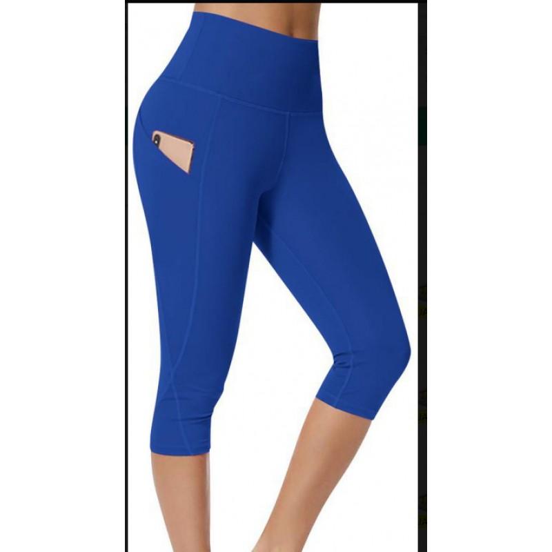Womens High-Waisted Cross-Leg Capri Yoga Pants With Side Pockets Stretchy Fitness Leggings Gym Workout Running