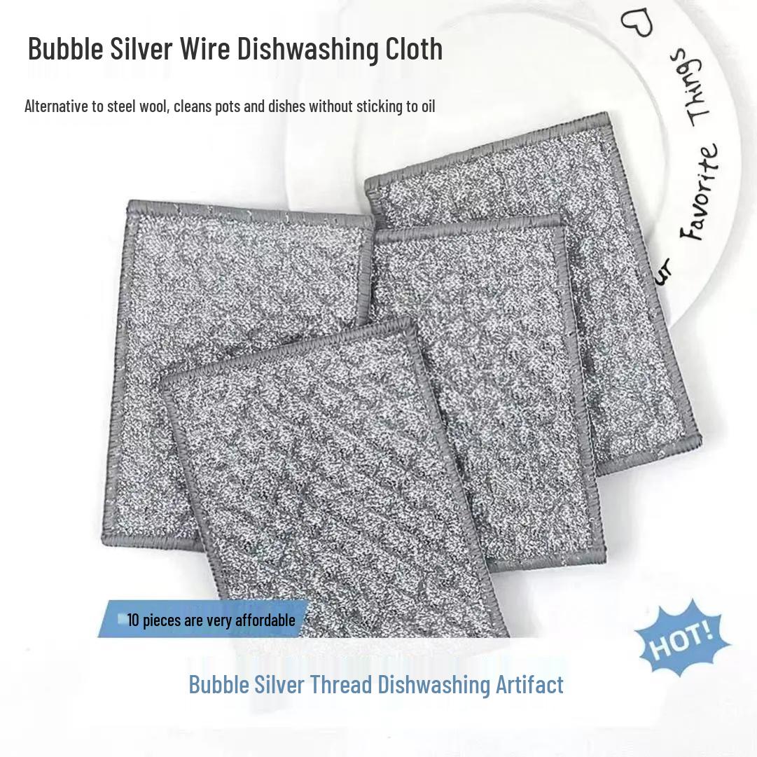Promotional: Double Layer Silver Wire Loofah Dishcloth – Thick, Non-Stick Scouring Pad for Kitchen
