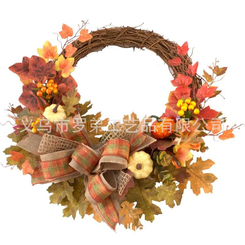 Harvest Wreath With Pumpkins Berries Vine Circle Halloween Thanksgiving Door Decor