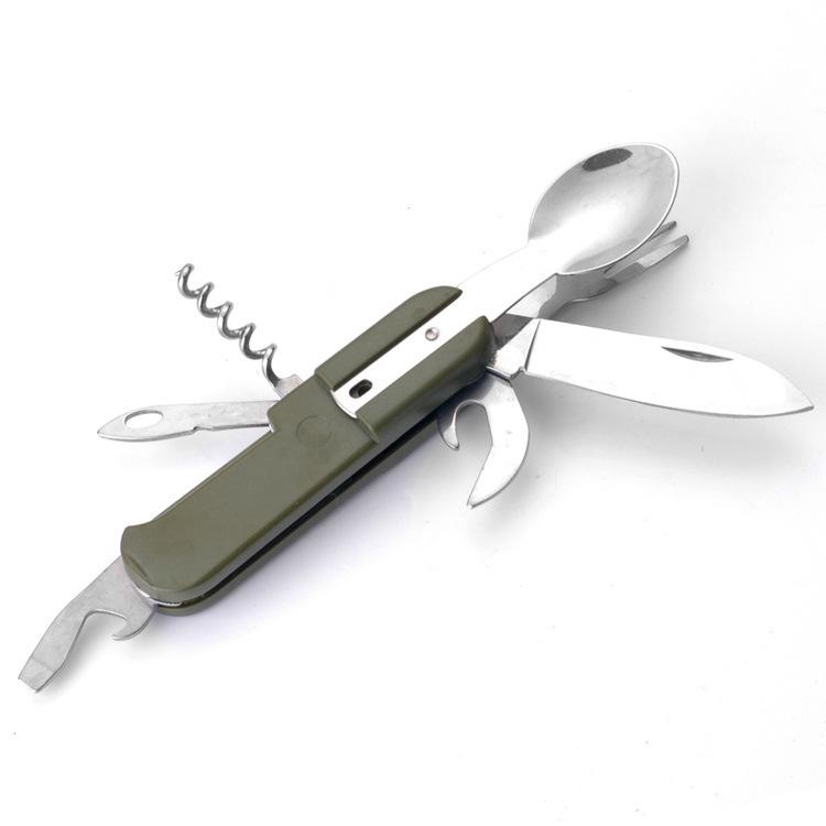 1ks Multifunkční venkovní nádobí Nerezová skládací vidlička lžíce nůž Piknik Kempování Turistika Cestování Jídelní nádobí