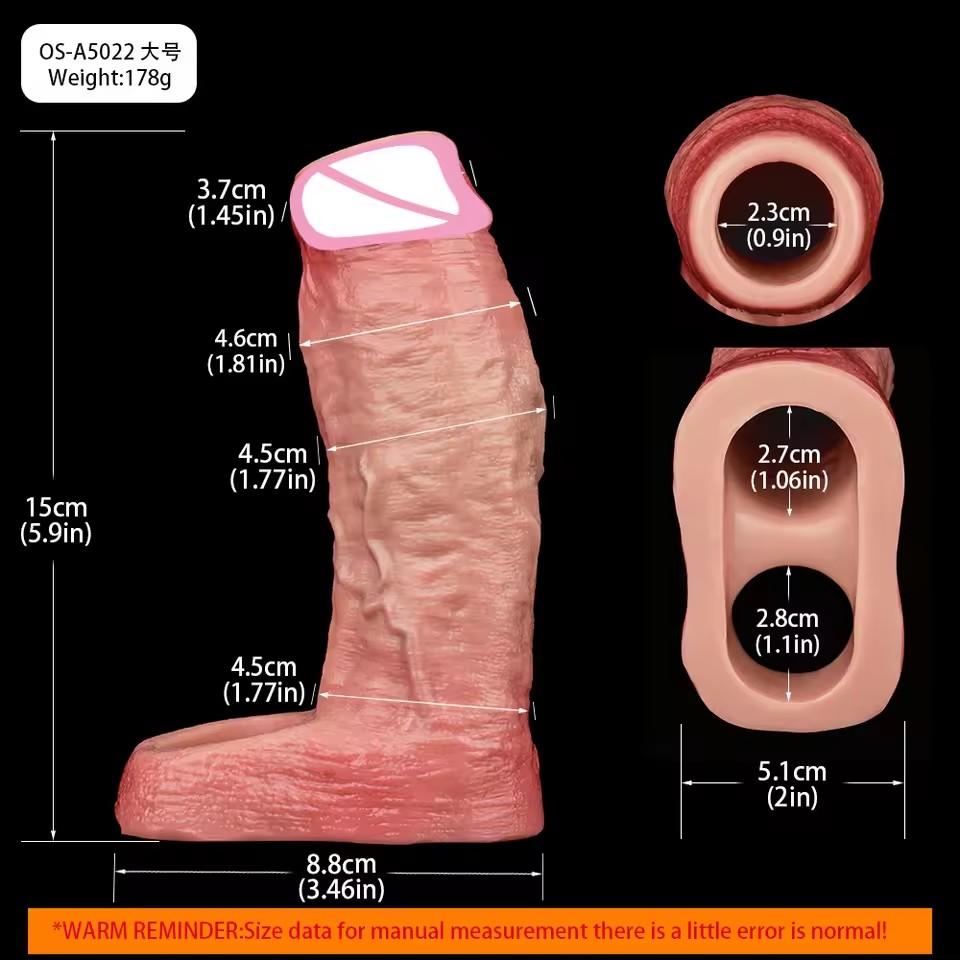 FAAK Realistic Penis Sleeve Size S M L XL Silicone Open-ended Dick Sheath Ring Realistic Hollow Dildo Sex Toy Cock Enlargement