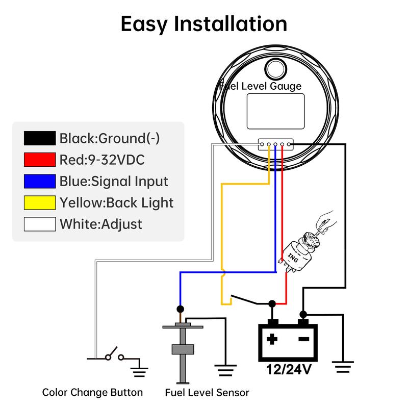 100mm-600mm Water Level Indicator +7 Color Backlight Water Level Gauge 52mm Car Gauge 12V 24V Fit for Car Boat Marine