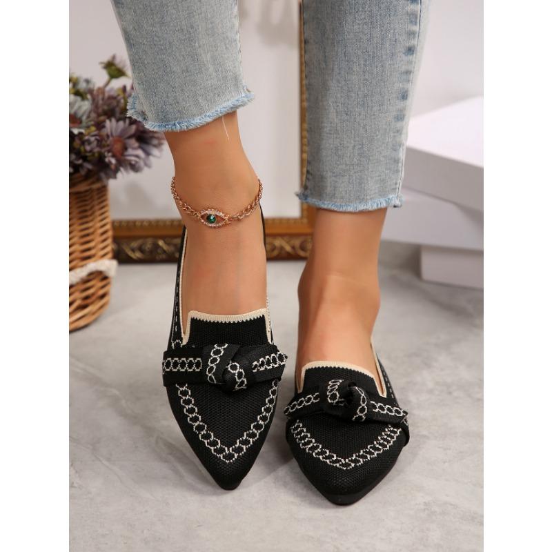 Large Size Fly-woven Breathable Flat-soled Single Shoes Women's Overalls, Bows, Shallow Mouth Lazy Work Shoes Shoes