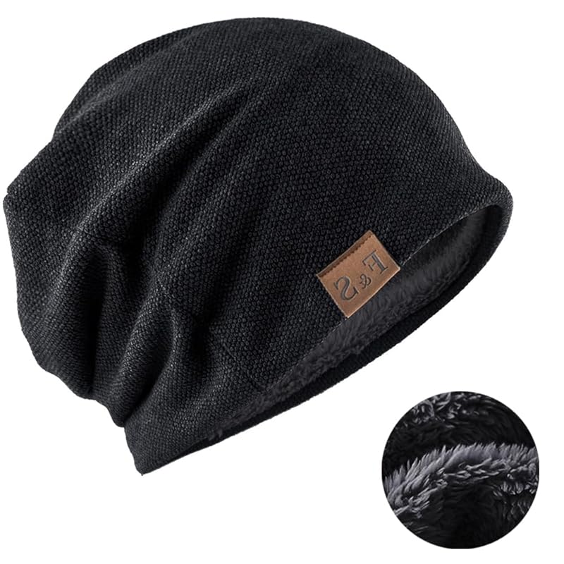 

[Tuainge] knit hat warm Fleece lining bicycle bike skiing Fashionable commute unisex Fluffy brushed lining cold weather hat beanie hat Double layered