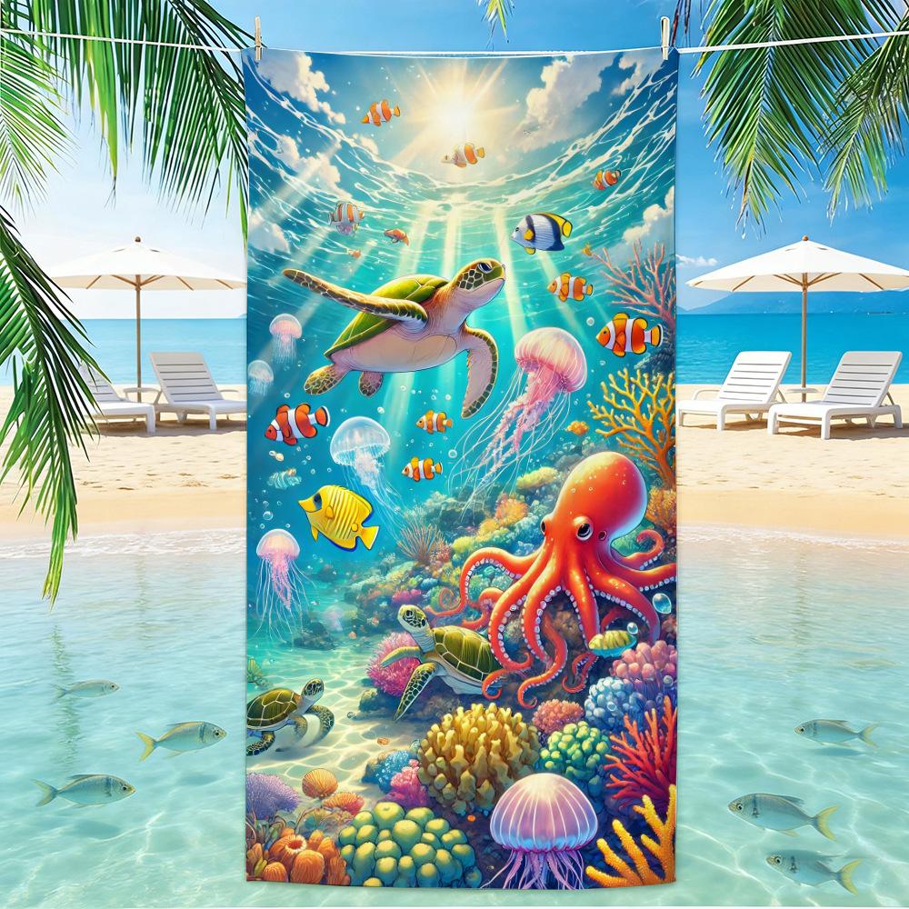 Beach Turtle Animal Printed Beach Towel, Quick Drying Absorbent Beach Towel, Outdoor Sports Swimming Beach Towel  Hair Towel
