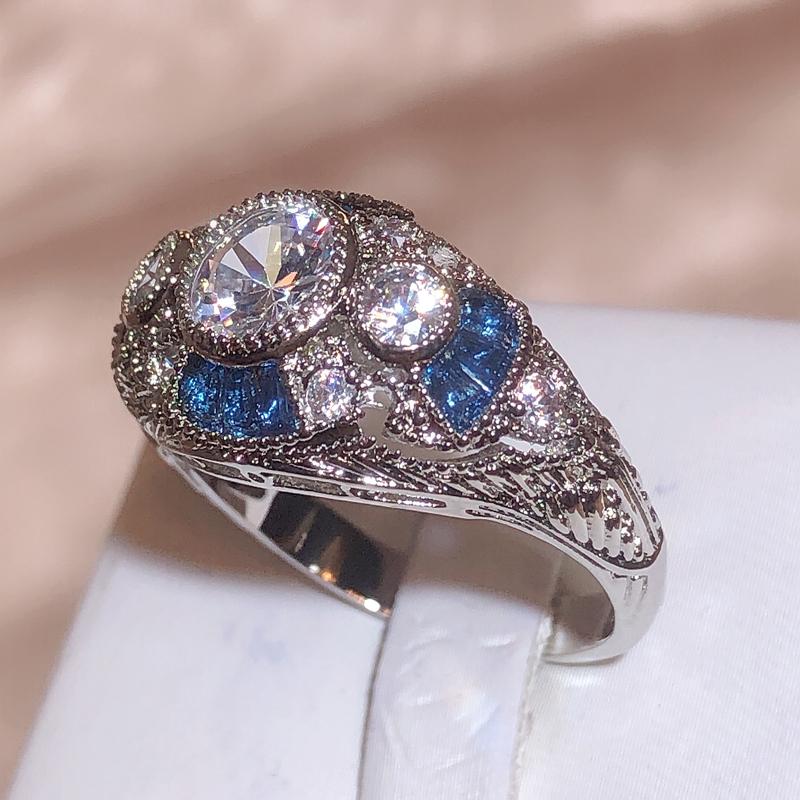 New Fashion Woman Man Party Wedding Gift Luxury Oval White Blue Topaz Zircon 18KT White Gold Ring