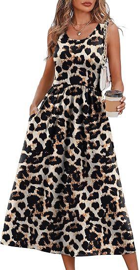 Women's clothing summer European and American neck printing pendulum sleeveless vest pocket dress