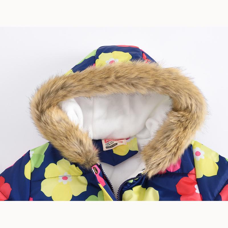 Autumn and Winter Children's Cotton Jacket Boys and Girls Fashion Printing Cartoon Big Boy Long Section Hair Collar Hooded Cotton Coat Jacket