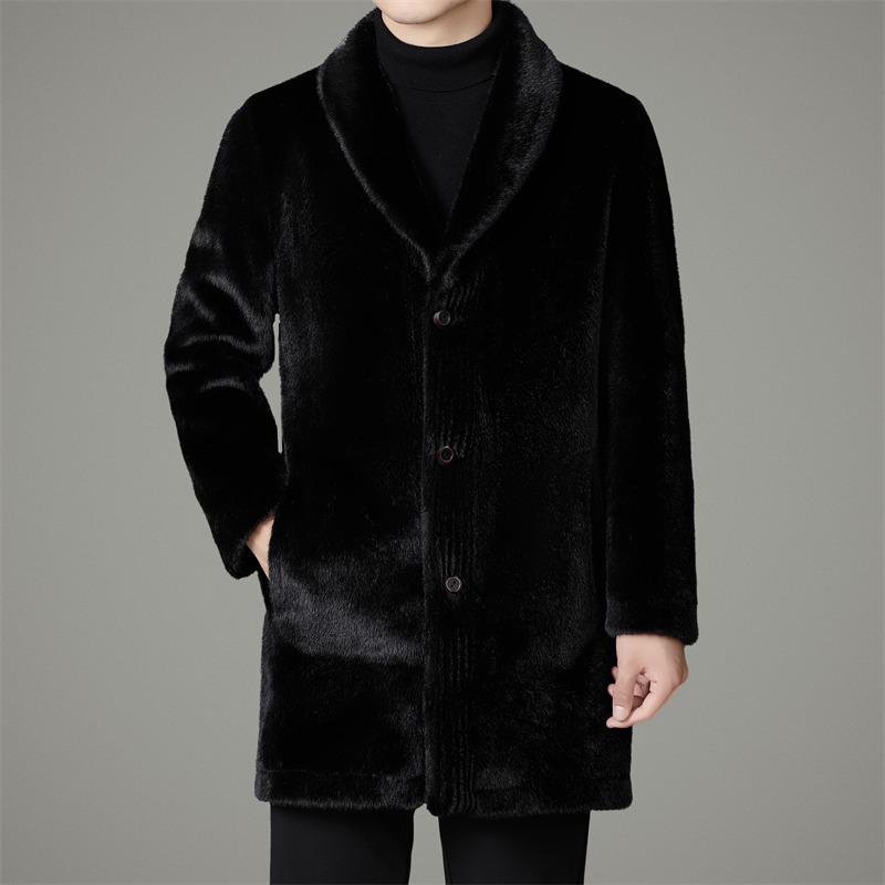 Wendbarer Nerz Herren Mittellanger Pelzmantel - 2025 Winter Revers Stil für Mittleres Alter Wärme