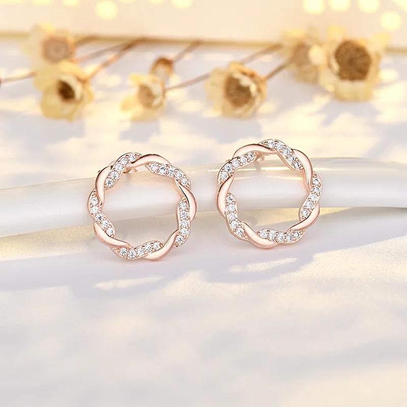New Round Twine Stud Earring for Women Simple Temperament Hyperbole  Silver Needle Metal Interweave Ear  Gift
