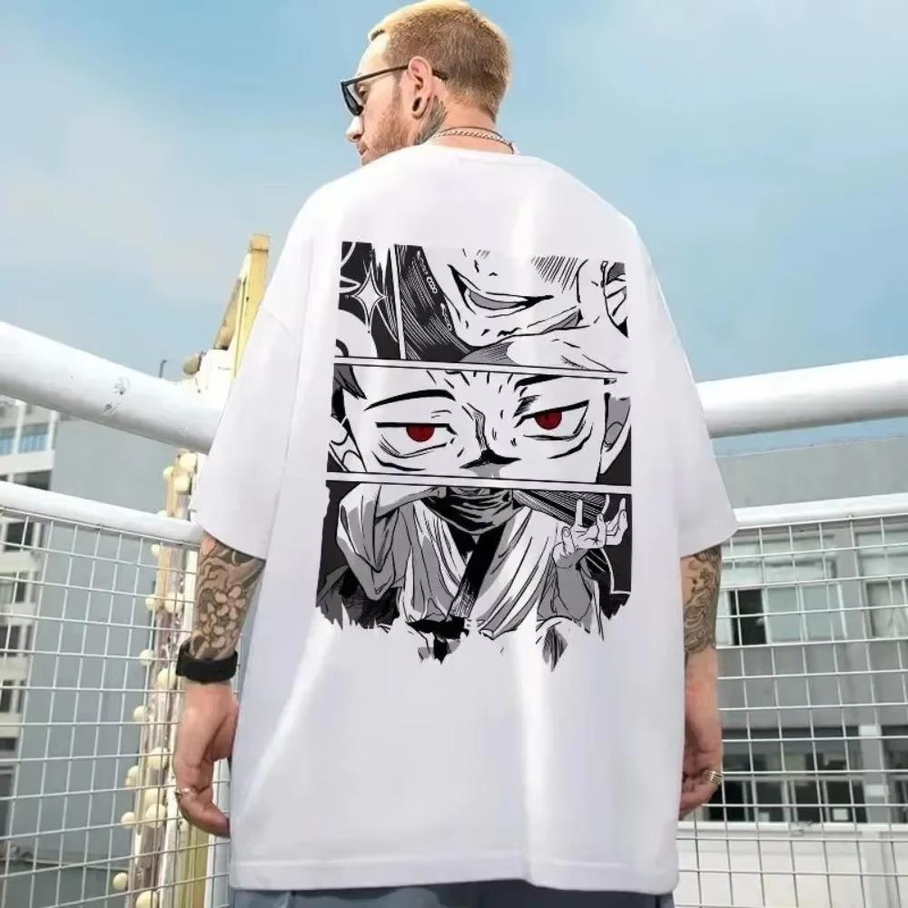 Harajuku Bavlněné Tričko s Krátkým Rukávem s Potiskem Japonského Anime Pánské Dámské Manga Tričko Letní Ležérní Oversized Tričko Y2k Oblečení