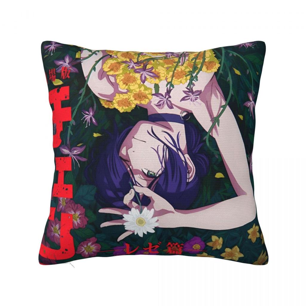 Chainsaw Man Reze Pillow Cases Makima Power Aki Denji Cushion Covers Novelty Throw Pillow Case Cover For Living Room 18"X18"