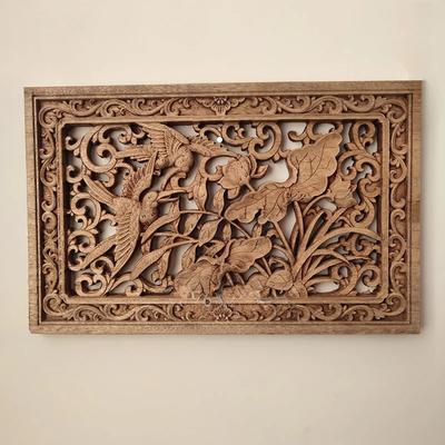 1pc Rectangular Wood Carving Crafts Solid Wood Hollow Lotus Flower Decal Living Room Decoration Chinese Style Home Accessories