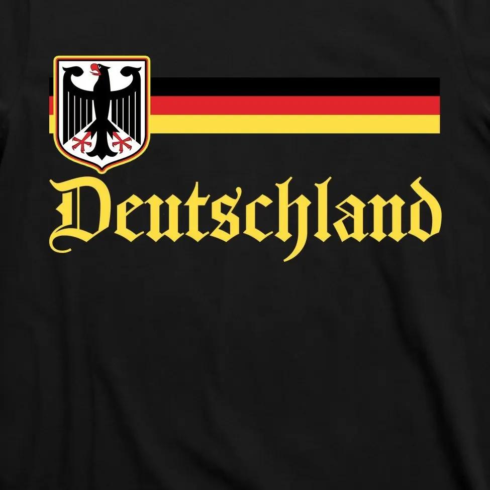 Germany Flag Stripe Logo and Black Eagle Badge T-Shirt 100% Cotton O-Neck Summer Short Sleeve Casual Mens T-shirt Size S-3XL