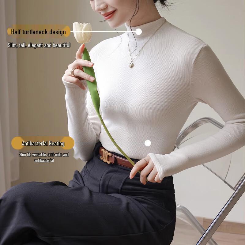 Langsha Women's Semi-High Collar Fleece-Lined Thermal Base Layer Top