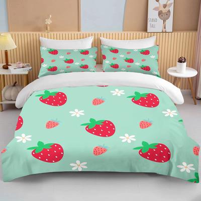 Süßer Erdbeer-Druck Bettwäsche-Set Bettbezug 1 Bettbezug 2 Kissenbezüge Bettwäsche-Set für Erwachsene und Kinder Luxus Queen-Bettwäsche-Set