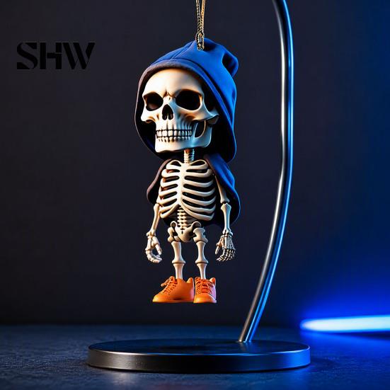Creative Halloween Party Favors 2Pcs Hoodie Skeleton Ornaments, 2D Flat Acrylic Pendants, Gothic Car Rearview Mirror Hanging Ornament Style Ornaments