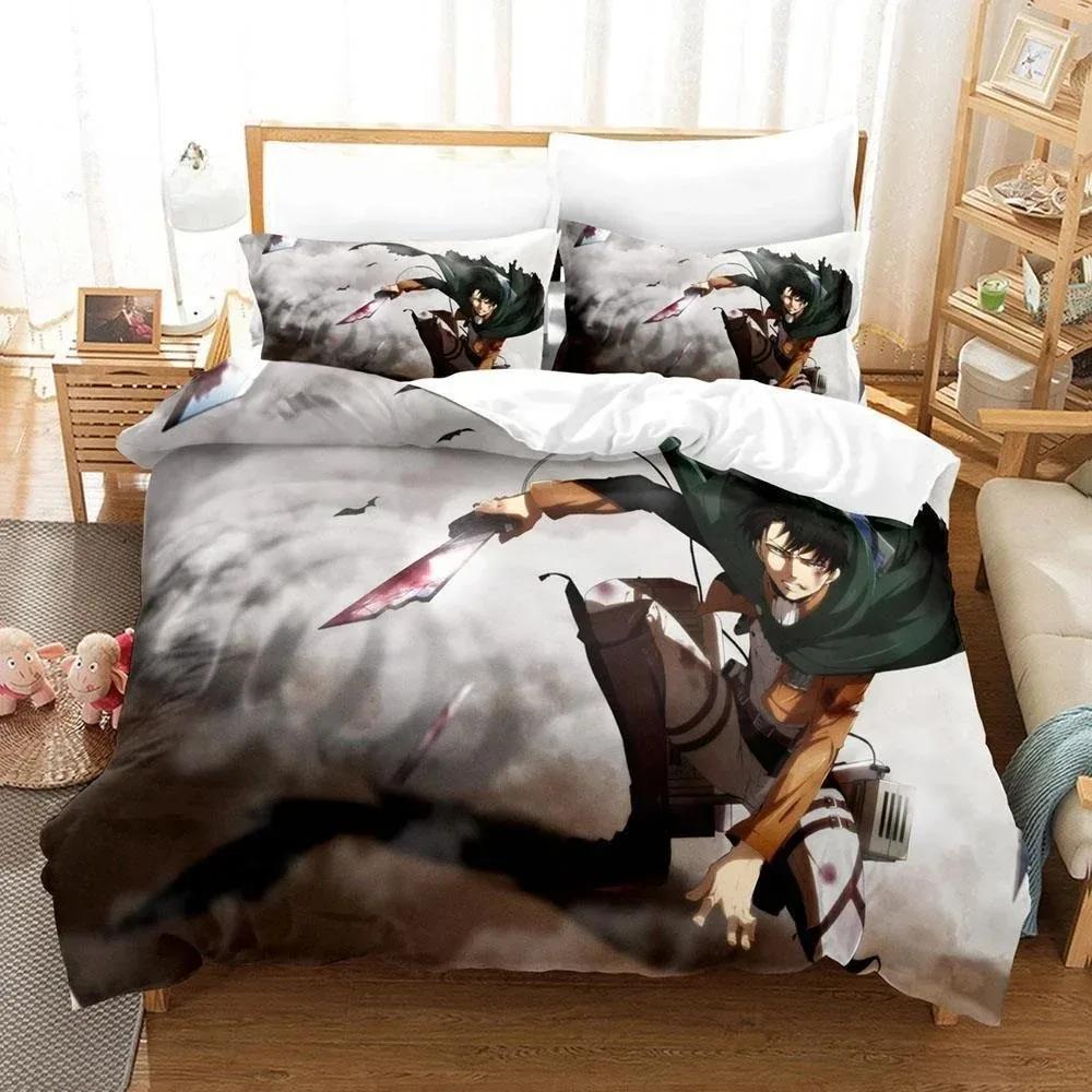 3D Print Anime Bed Sheet Attack On Titan Bedding Set Single Twin Full Queen King Size Bed Set Adult Kid Bedroom Duvetcover Sets