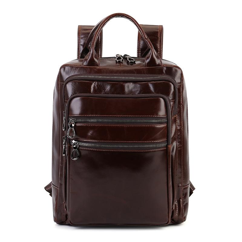 Leather Backpack Men's Business Computer Bag, Casual and Versatile Travel Schoolbag