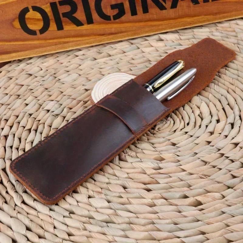 Handmade Genuine Leather Pencil Bag Cowhide Fountain Pen Case Holder Vintage Retro Style Accessories for Travel Journa