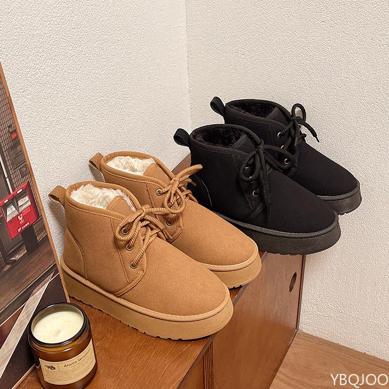 Women's Winter New Height Increasing Lace Up Cotton Boots Thick Warm Simple Comfortable Height Increasing Women's Boots