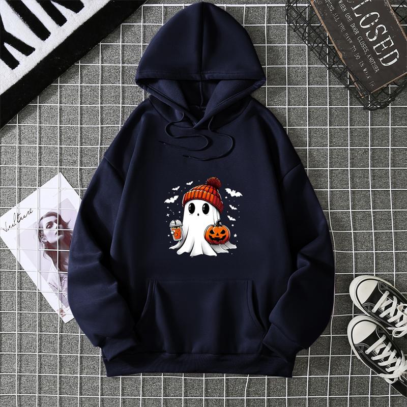 Women's Fashion Tops Casual O-neck Halloween Print Long Sleeve Loose Pullover Shirts, Creative Halloween Theme Printed Hoodie