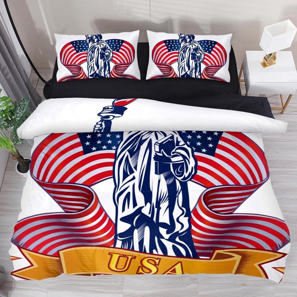 Freiheitsstatue USA Liberty Bettbezug Bettwäsche-Set 3-teilig Leichte Mikrofaser 1 Bettbezug 2 Kissenbezüge, Bequem, Weich