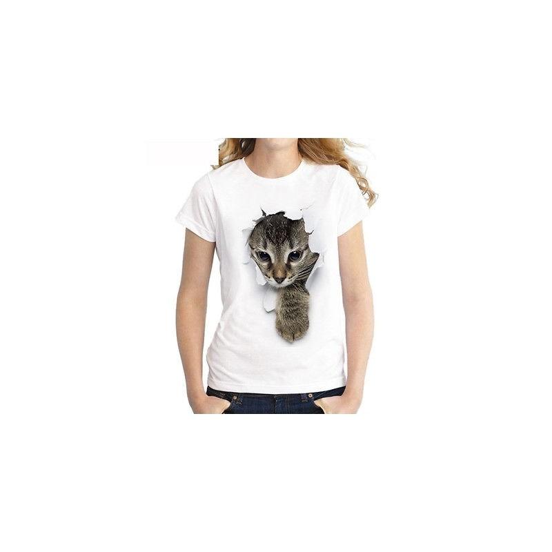 Bella T-shirt con Stampa di Gatto, Vestibilità Aderente e Decorazione con Uovo di Legno di Pasqua