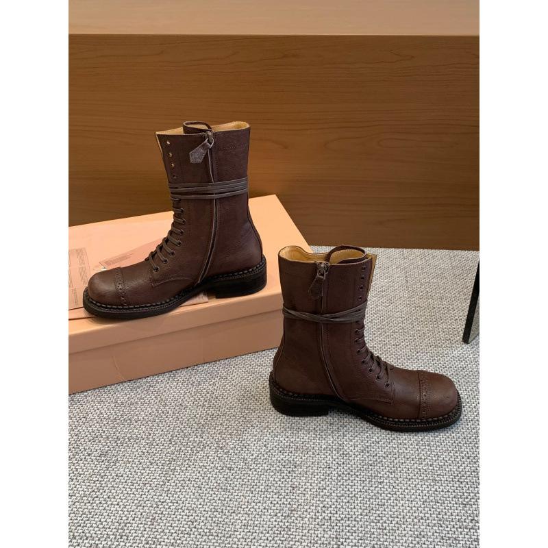 

Big tube circumference catwalk model, retro style Martin boots, new lace-up locomotive boots, polished leather knight boots 37
