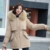 Nuovo cappotto invernale lungo da donna in cotone imbottito, in rete rossa, per superare il collo in pelliccia grande, foderato in pile, taglie forti, in vita, corto
