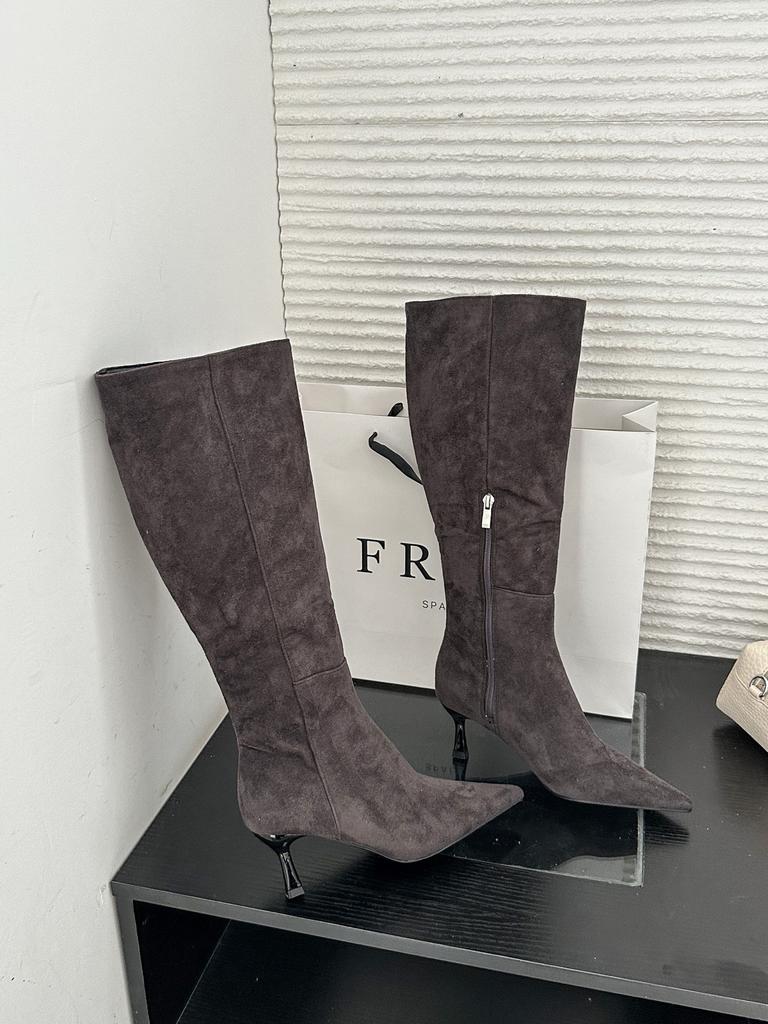 European and American temperament versatile and thin pointed suede high-heeled boots
