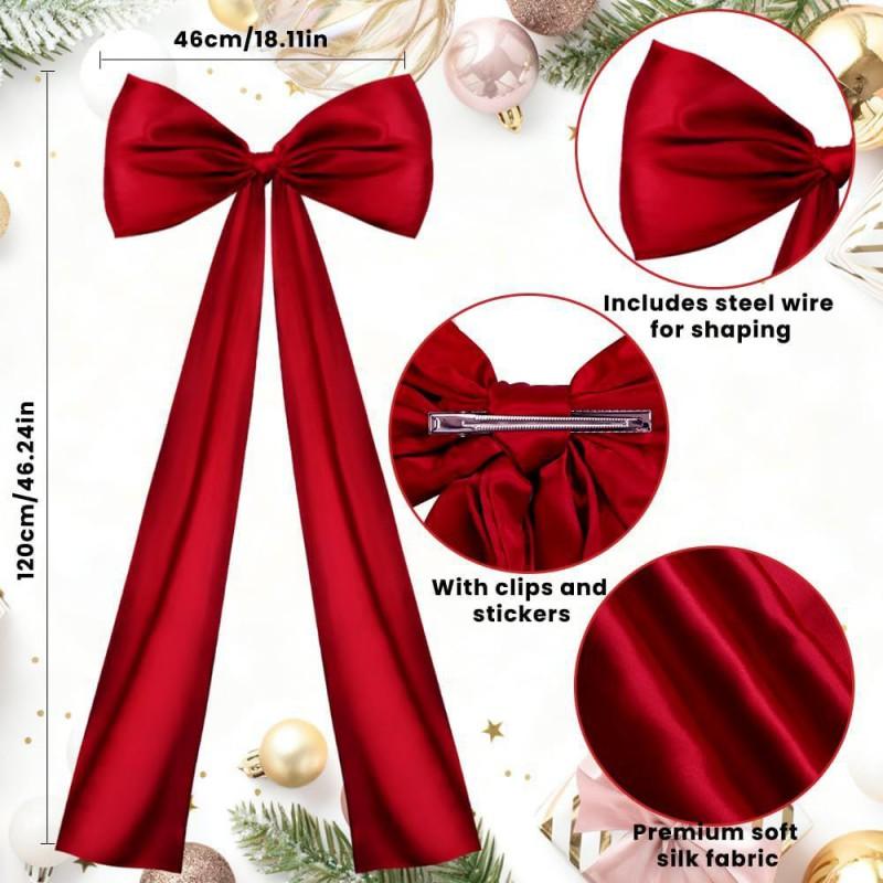 Large Christmas Tree Topper Bow Ornament DIY Ribbon Decor Holiday Home Decoration Wine Red Pink