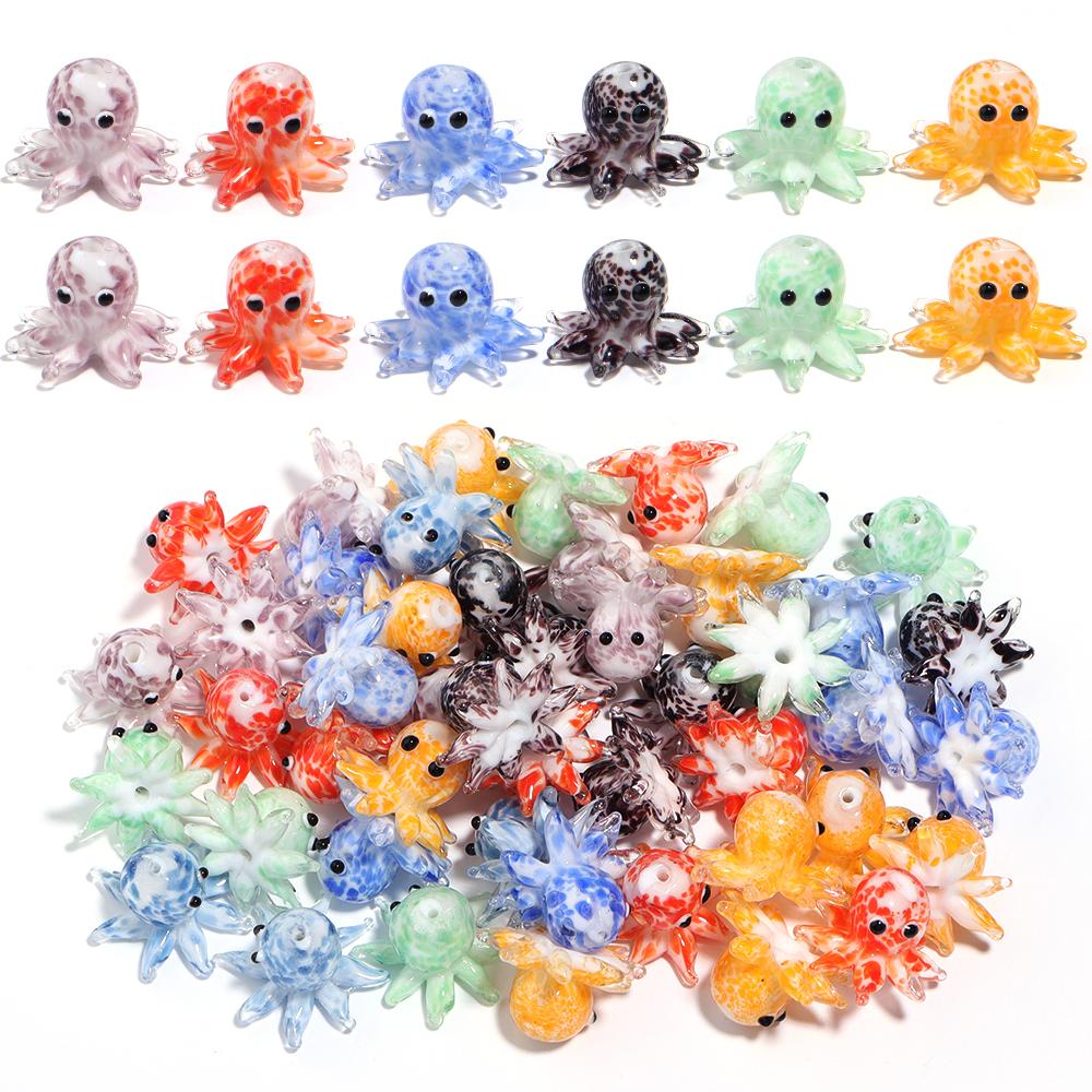 1Pc Glass Octopus Shape Beads 23X15mm Cute Lampwork Loose Charms Bead for Jewelry Making DIY Necklace Earrings Accessories