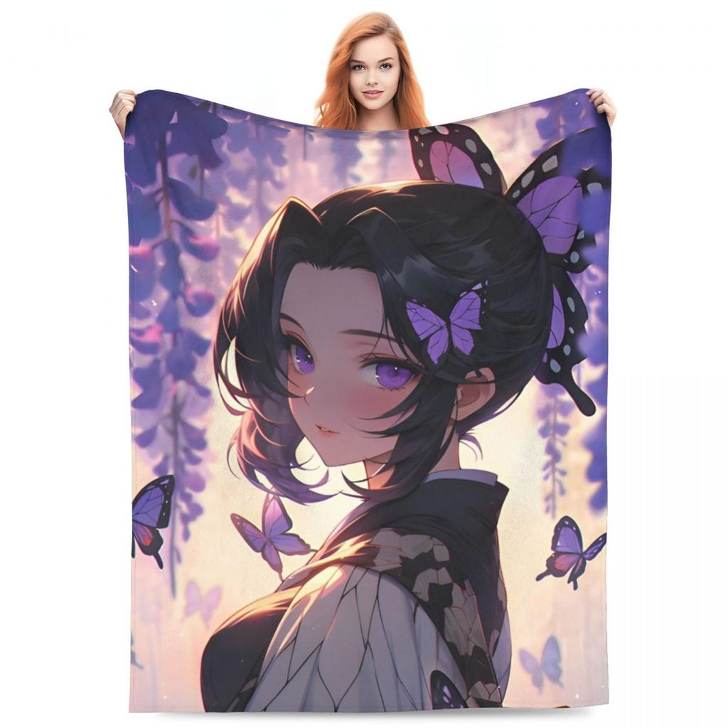 Insect Hashira Shinobu Kocho Blanket Flannel Anime Demon Slayer Ultra-Soft Throw Blankets for Bed Bed Rug