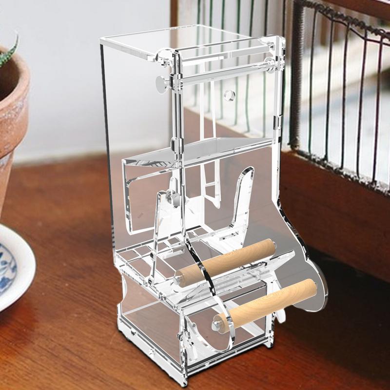 No Mess Bird Cage Feeder Clear Automatic Acrylic Bird Food Container With Perch Cage Accessories Clear Parakeet Food Container