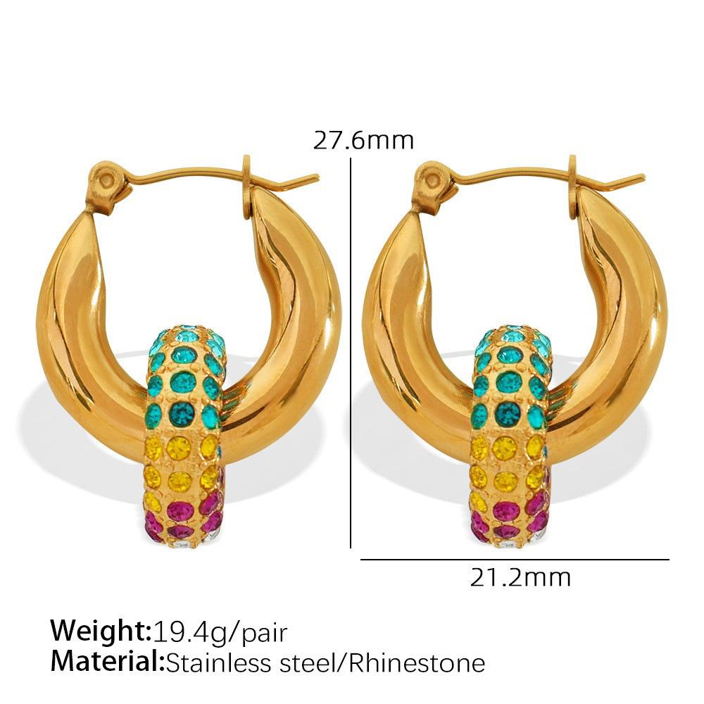 Diamantring-Anhänger, titanbeschichtete Ohrringe in Goldfarbe, übertriebener geometrischer Kreis Schmuck, Nische