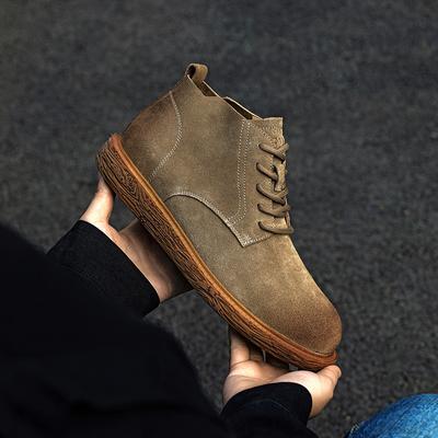 Martin Boots Men'S Autumn Anti-Velvet Leather Medium-Top Short Boots Genuine Leather Boots British Style Retro Tooling Desert Rhubarb Boots