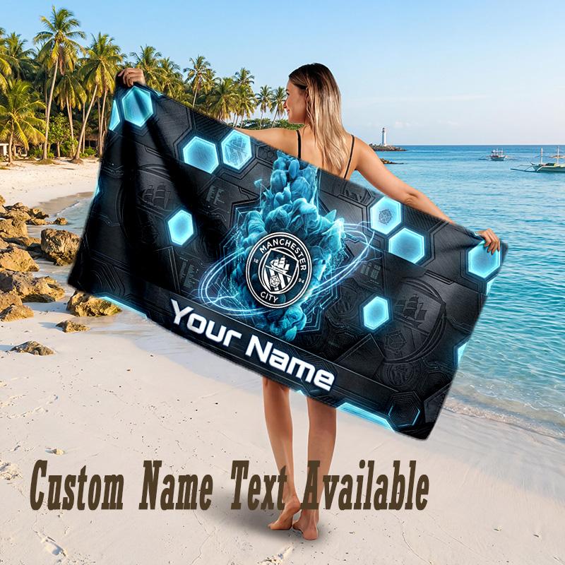 Manchester City Design Beach Towel Custom Text Large Towel for Beach Vacation