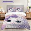 White Cat Pattern Bedding Quilt Set Quilt Cover Pillowcase Home Decoration Birthday Gift (1 * Duvet Cover + 2 * Pillowcase, Without Core)