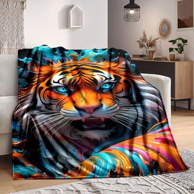 1pc Tiger Print Blanket Lightweight Blanket Throw Blanket For Sofa, Bed, Travel, Camping, Livingroom, Office, Couch, Chair Yy251010075