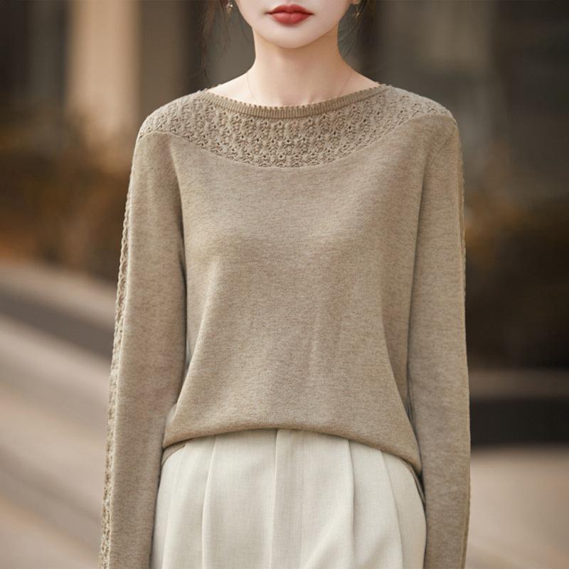 Women's Hollow Out Fine Wool Knit Sweater - Autumn/Winter Style