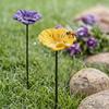 Nostalgie Bee Water Feeder, Handmade Ceramic Flower Garden Stake, Mini Pollinator Watering Station, Small Bird Bath Butterfly Feeder for Outdoor Yard